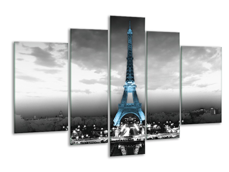 Glasschilderij Parijs, Eiffeltoren | Zwart, Wit, Blauw | 170x100cm 5Luik