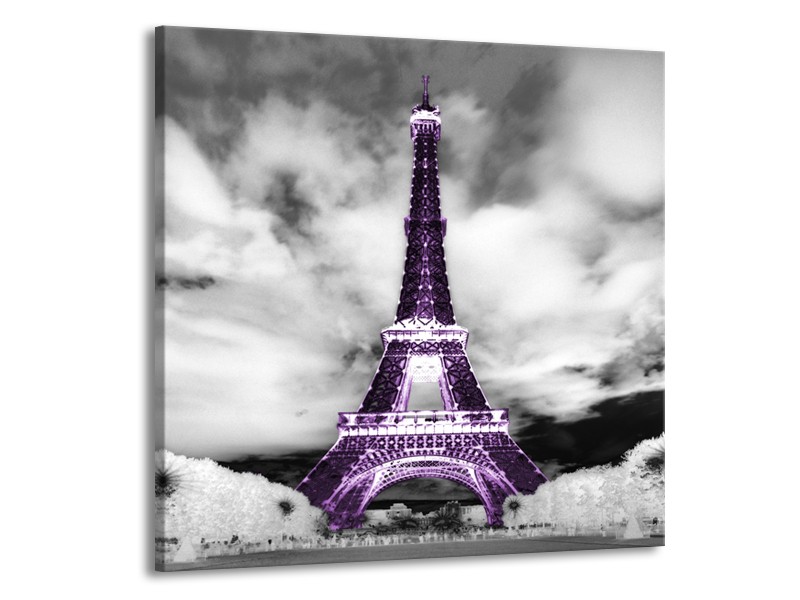 Canvas Schilderij Parijs, Eiffeltoren | Zwart, Wit, Paars | 50x50cm 1Luik