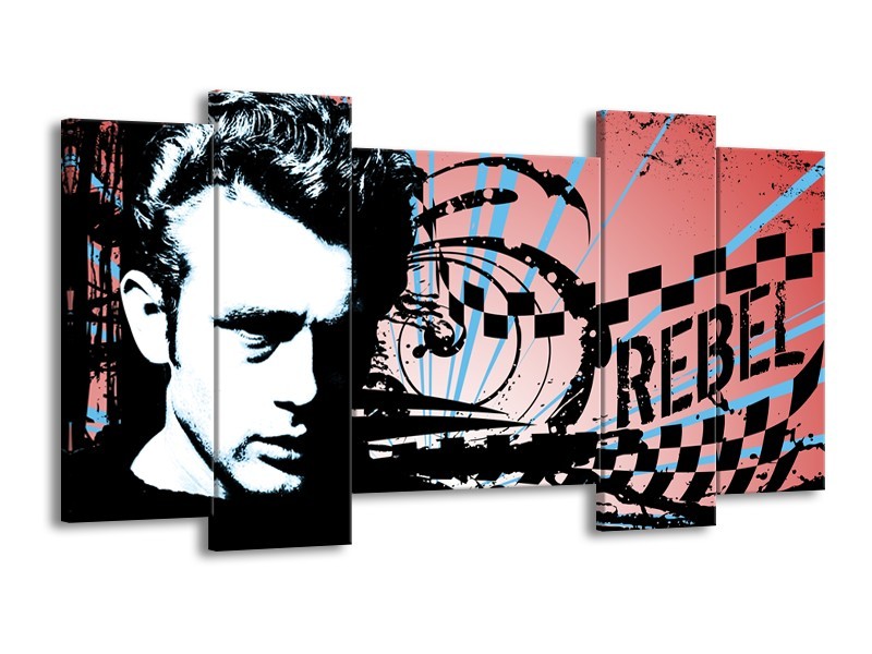 Canvas Schilderij Popart | Zwart, Wit, Blauw | 120x65cm 5Luik