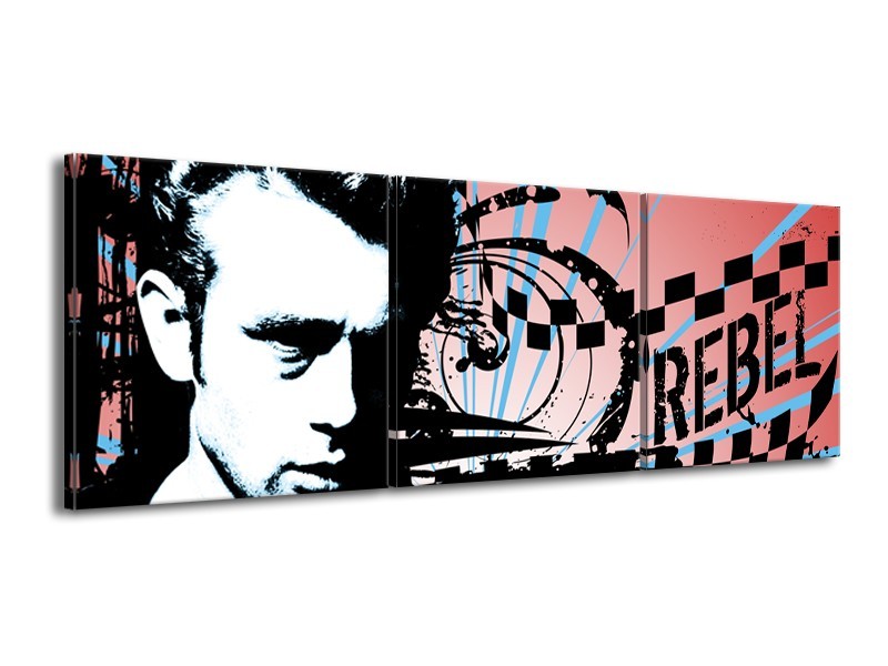 Glasschilderij Popart | Zwart, Wit, Blauw | 150x50cm 3Luik