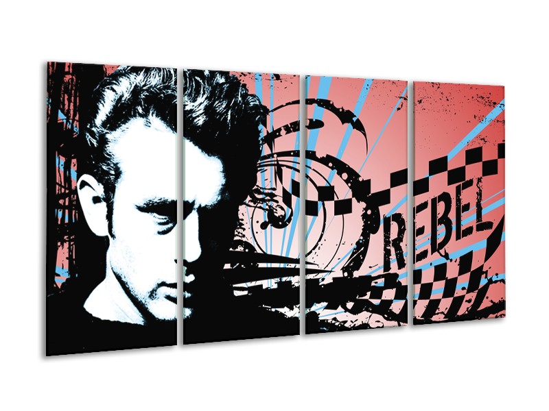 Glasschilderij Popart | Zwart, Wit, Blauw | 160x80cm 4Luik