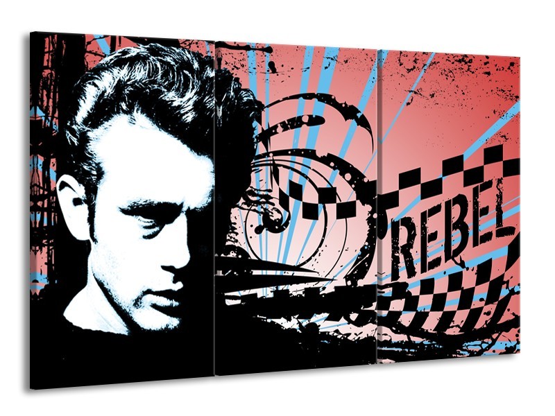 Canvas Schilderij Popart | Zwart, Wit, Blauw | 165x100cm 3Luik