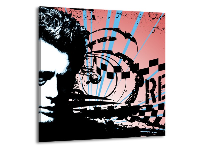 Canvas Schilderij Popart | Zwart, Wit, Blauw | 70x70cm 1Luik