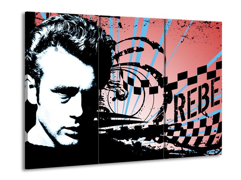 Canvas Schilderij Popart | Zwart, Wit, Blauw | 60x90cm 3Luik