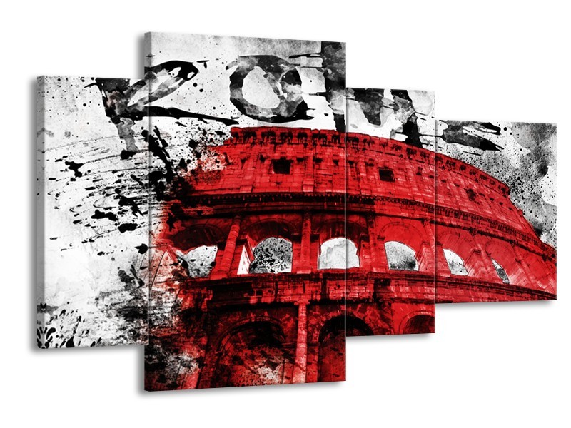 Canvas Schilderij Italie, Rome | Rood, Zwart, Wit | 120x75cm 4Luik
