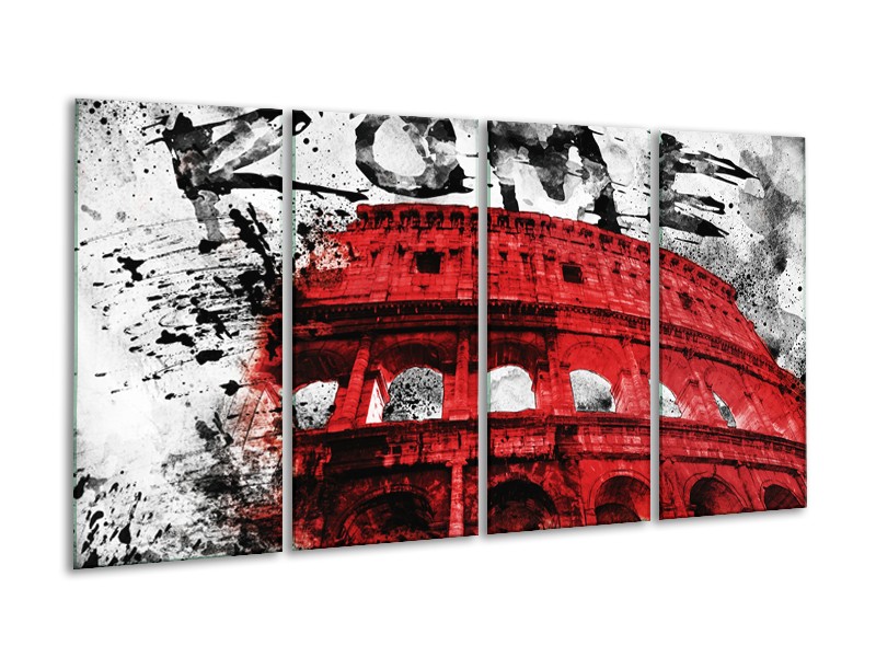 Canvas Schilderij Italie, Rome | Rood, Zwart, Wit | 160x80cm 4Luik