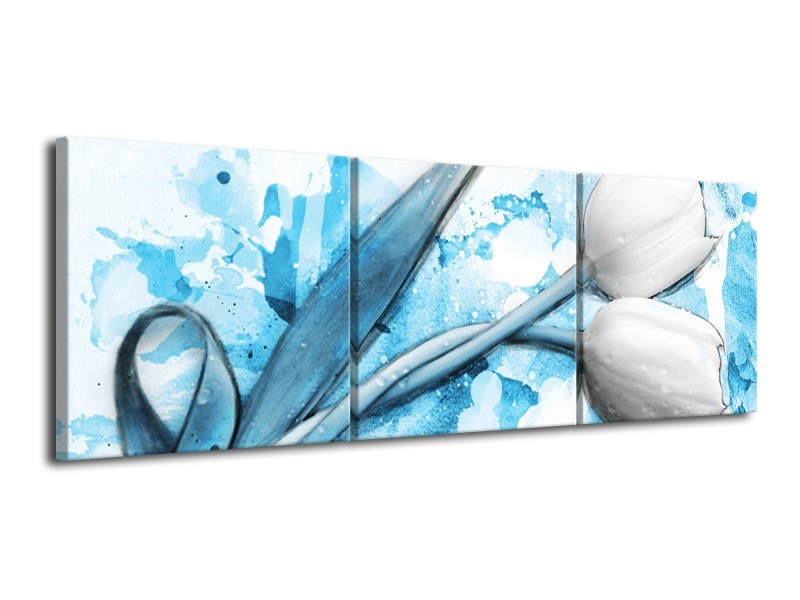 Glasschilderij Tulpen, Bloemen | Blauw, Wit | 120x40cm 3Luik