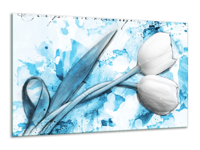 Glasschilderij Tulpen, Bloemen | Blauw, Wit | 120x70cm 1Luik