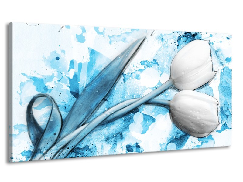 Canvas Schilderij Tulpen, Bloemen | Blauw, Wit | 170x90cm 1Luik