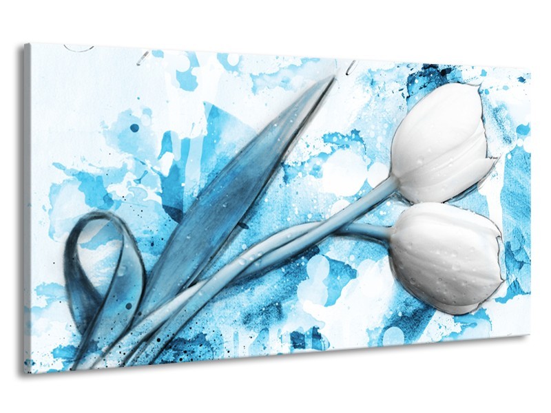 Canvas Schilderij Tulpen, Bloemen | Blauw, Wit | 190x100cm 1Luik