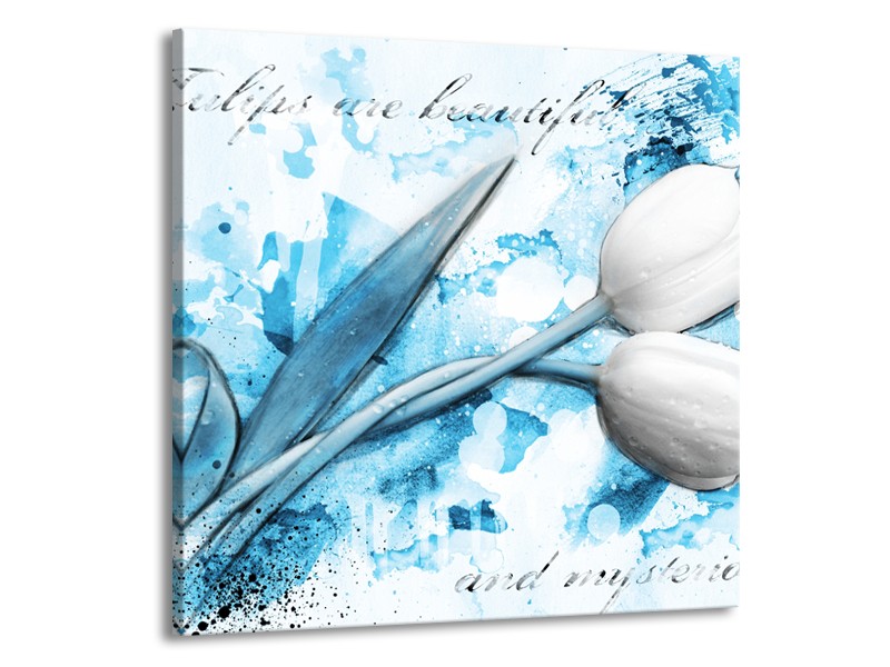 Canvas Schilderij Tulpen, Bloemen | Blauw, Wit | 50x50cm 1Luik