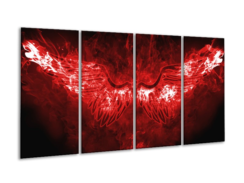 Canvas Schilderij Engel, Vuur | Rood, Wit | 160x80cm 4Luik