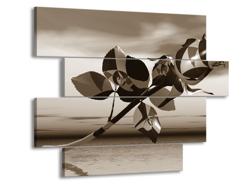 Canvas Schilderij Roos, Bloem | Sepia | 115x85cm 4Luik