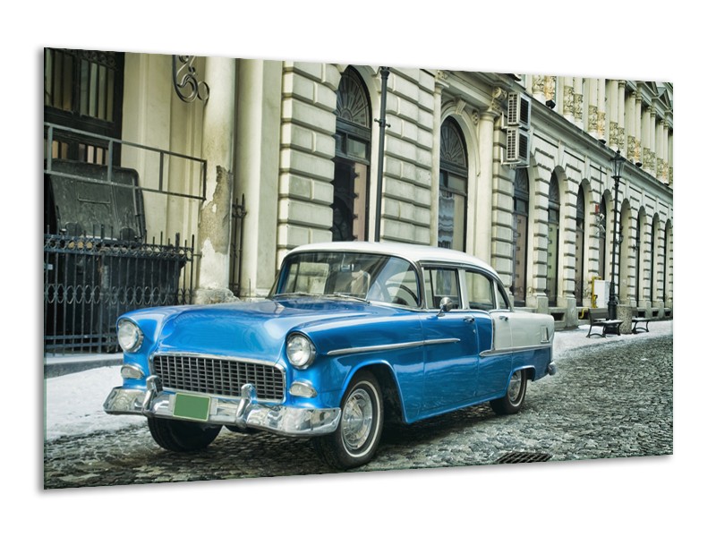 Canvas Schilderij Oldtimer, Auto | Blauw, Groen, Grijs | 120x70cm 1Luik