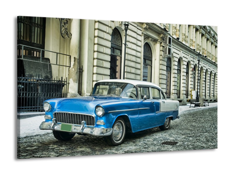 Canvas Schilderij Oldtimer, Auto | Blauw, Groen, Grijs | 140x90cm 1Luik