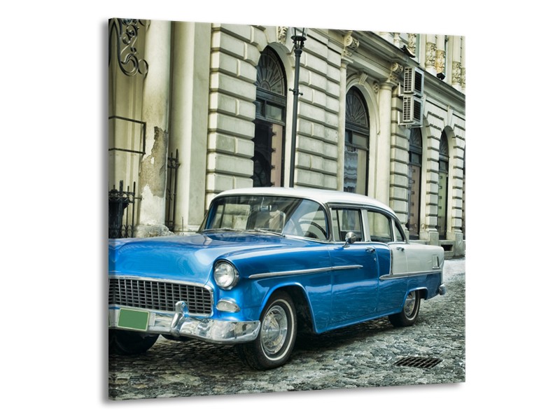 Canvas Schilderij Oldtimer, Auto | Blauw, Groen, Grijs | 70x70cm 1Luik