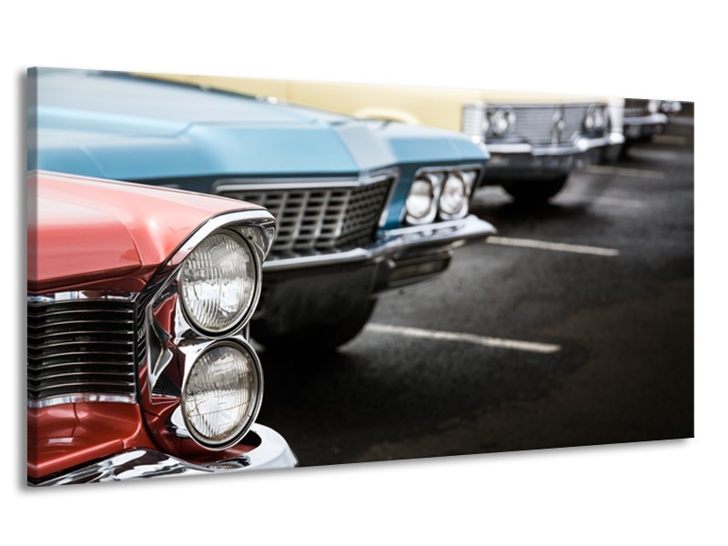 Canvas Schilderij Oldtimer, Auto | Zwart, Blauw, Rood | 170x90cm 1Luik