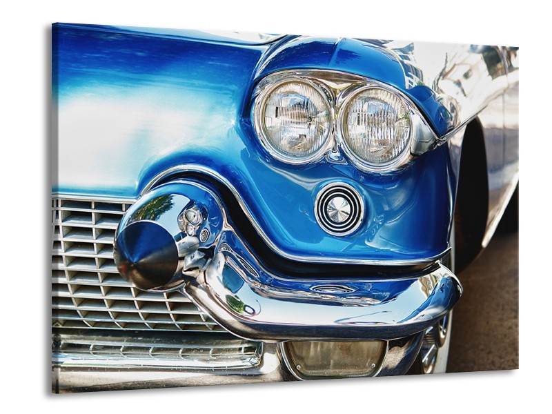 Glasschilderij Oldtimer, Auto | Blauw, Grijs, Zilver | 100x70cm 1Luik