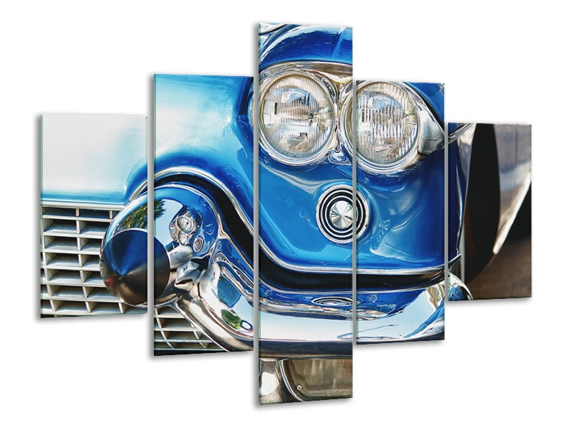 Canvas Schilderij Oldtimer, Auto | Blauw, Grijs, Zilver | 100x70cm 5Luik