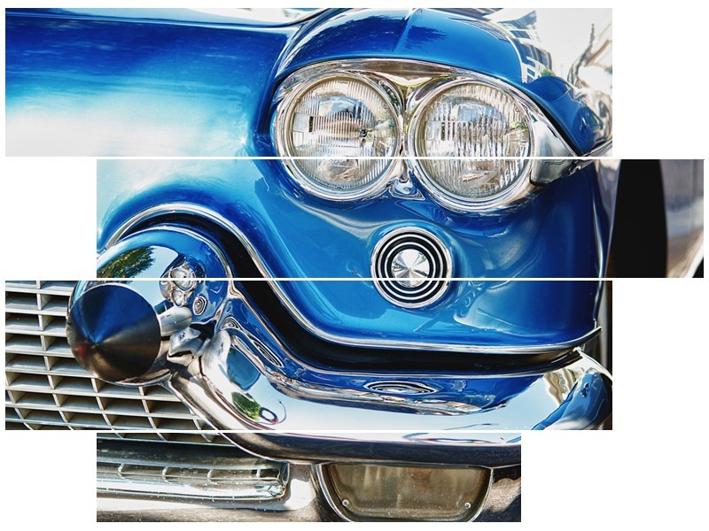 Canvas Schilderij Oldtimer, Auto | Blauw, Grijs, Zilver | 115x85cm 4Luik