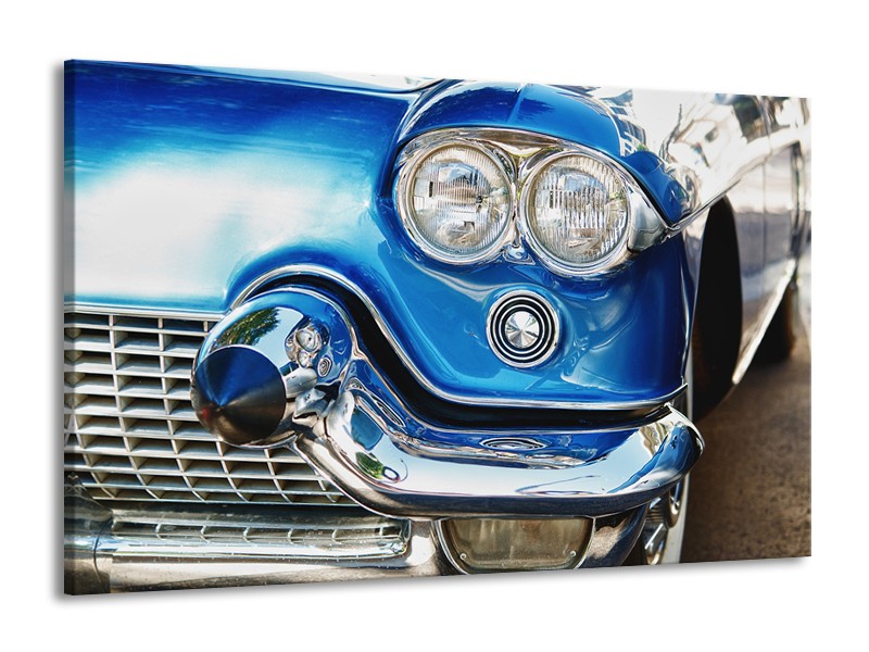 Glasschilderij Oldtimer, Auto | Blauw, Grijs, Zilver | 140x90cm 1Luik