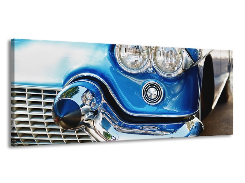 Canvas Schilderij Oldtimer, Auto | Blauw, Grijs, Zilver | 145x58cm 1Luik