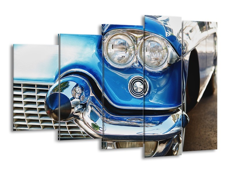 Glasschilderij Oldtimer, Auto | Blauw, Grijs, Zilver | 150x100cm 5Luik