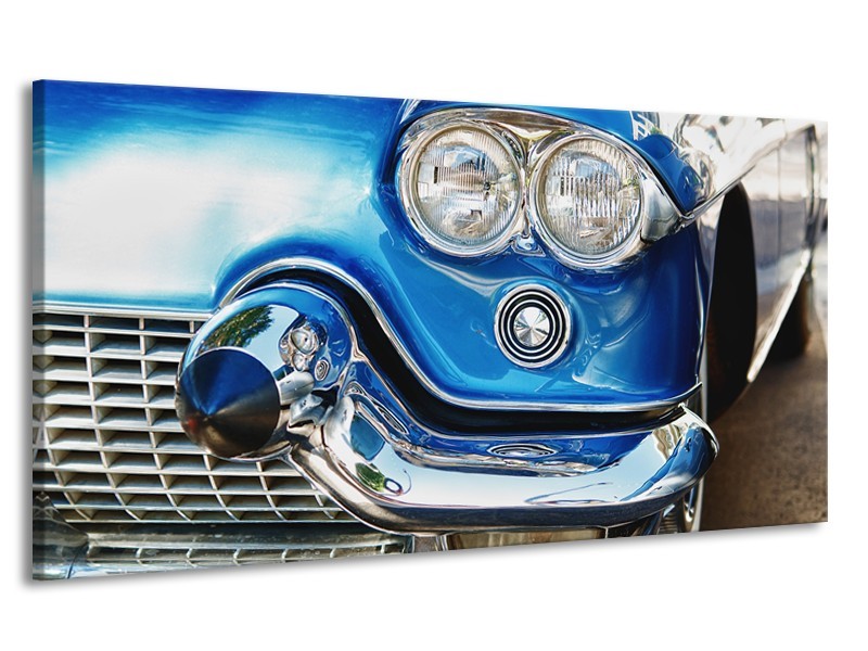 Canvas Schilderij Oldtimer, Auto | Blauw, Grijs, Zilver | 170x90cm 1Luik