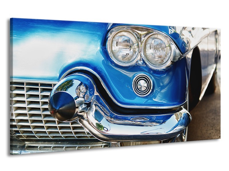 Canvas Schilderij Oldtimer, Auto | Blauw, Grijs, Zilver | 190x100cm 1Luik