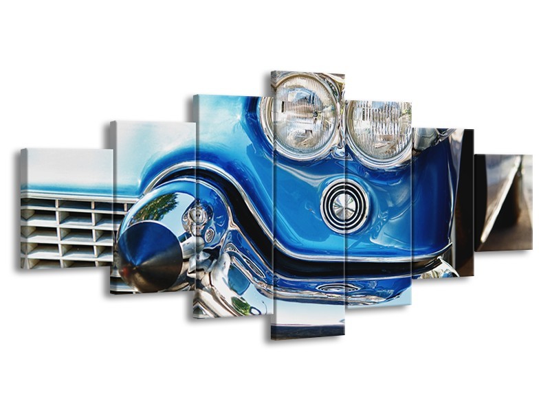 Glasschilderij Oldtimer, Auto | Blauw, Grijs, Zilver | 210x100cm 7Luik