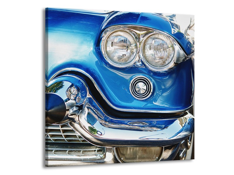 Canvas Schilderij Oldtimer, Auto | Blauw, Grijs, Zilver | 50x50cm 1Luik