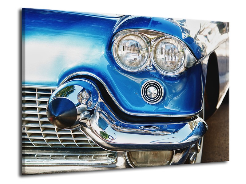 Canvas Schilderij Oldtimer, Auto | Blauw, Grijs, Zilver | 70x50cm 1Luik