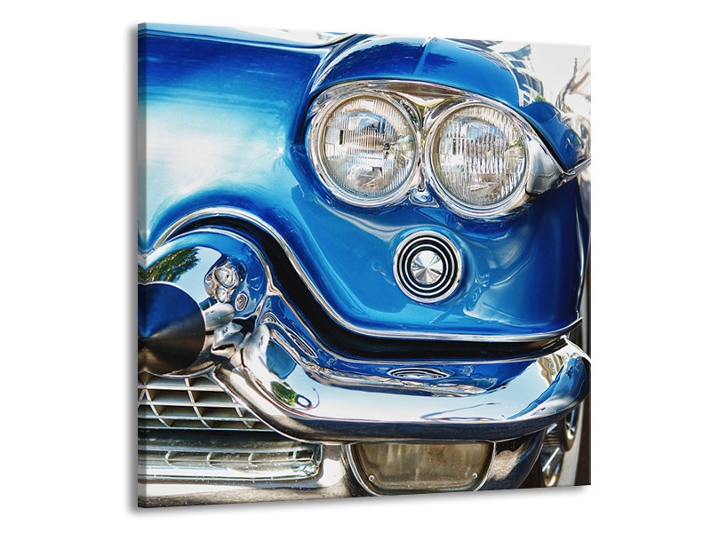 Canvas Schilderij Oldtimer, Auto | Blauw, Grijs, Zilver | 70x70cm 1Luik