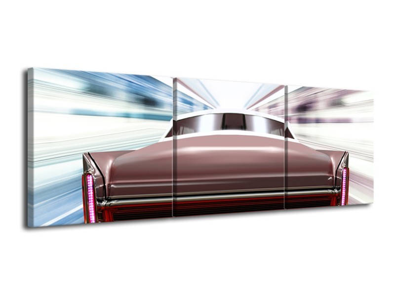 Canvas Schilderij Oldtimer, Auto | Rood, Bruin, Grijs | 120x40cm 3Luik