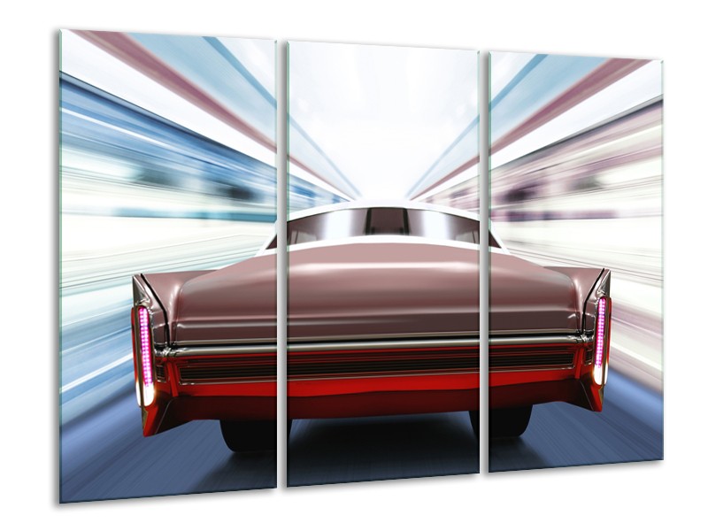 Glasschilderij Oldtimer, Auto | Rood, Bruin, Grijs | 120x80cm 3Luik