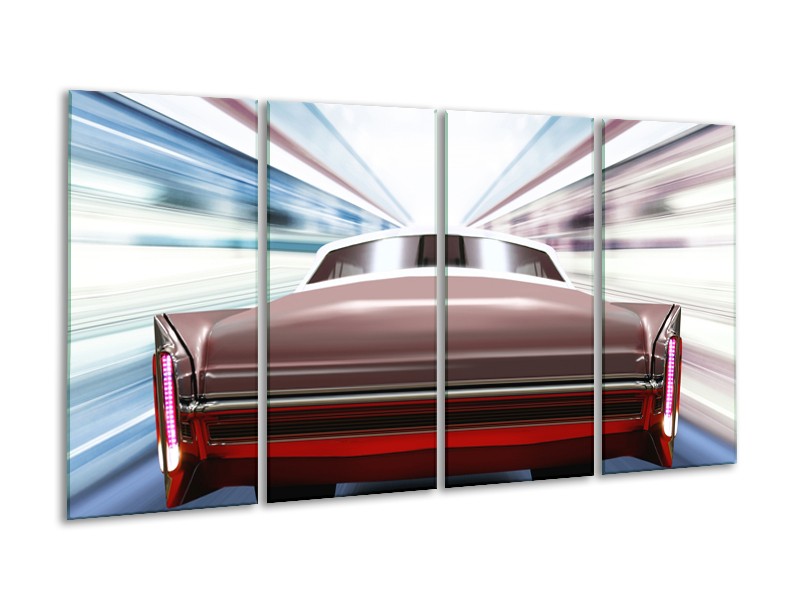 Glasschilderij Oldtimer, Auto | Rood, Bruin, Grijs | 160x80cm 4Luik