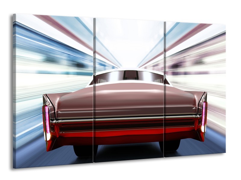 Canvas Schilderij Oldtimer, Auto | Rood, Bruin, Grijs | 165x100cm 3Luik