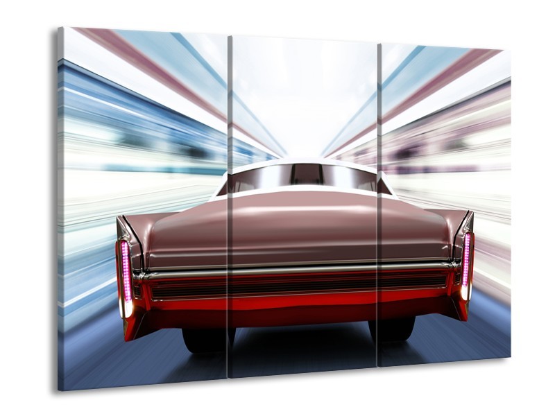 Canvas Schilderij Oldtimer, Auto | Rood, Bruin, Grijs | 60x90cm 3Luik