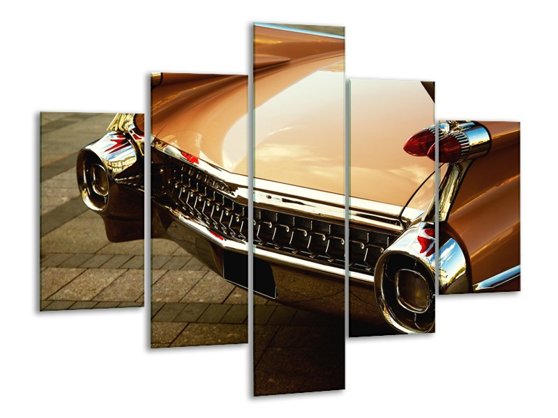 Glasschilderij Oldtimer, Auto | Bruin, Goud, Geel | 100x70cm 5Luik