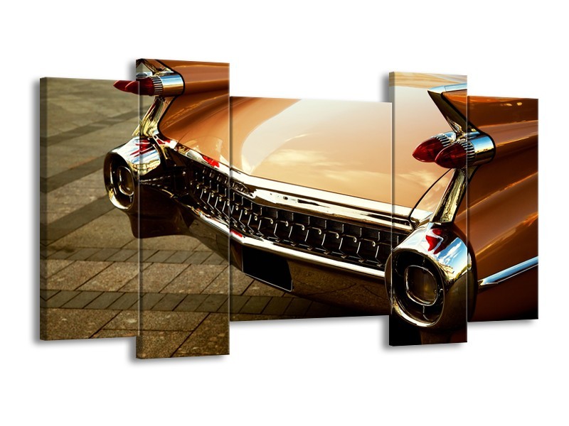 Canvas Schilderij Oldtimer, Auto | Bruin, Goud, Geel | 120x65cm 5Luik