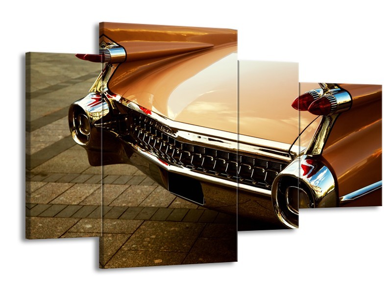 Glasschilderij Oldtimer, Auto | Bruin, Goud, Geel | 120x75cm 4Luik