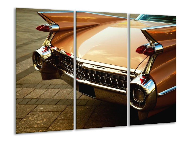 Glasschilderij Oldtimer, Auto | Bruin, Goud, Geel | 120x80cm 3Luik