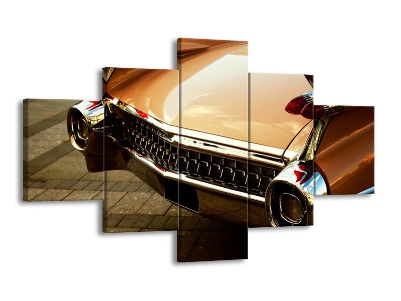 Glasschilderij Oldtimer, Auto | Bruin, Goud, Geel | 125x70cm 5Luik