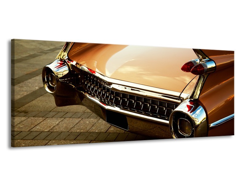 Glasschilderij Oldtimer, Auto | Bruin, Goud, Geel | 145x58cm 1Luik