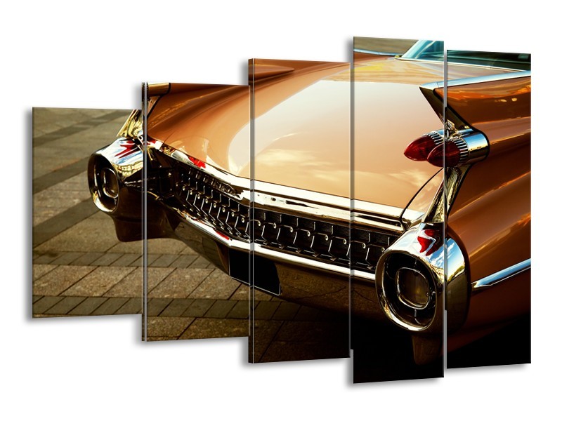 Canvas Schilderij Oldtimer, Auto | Bruin, Goud, Geel | 150x100cm 5Luik