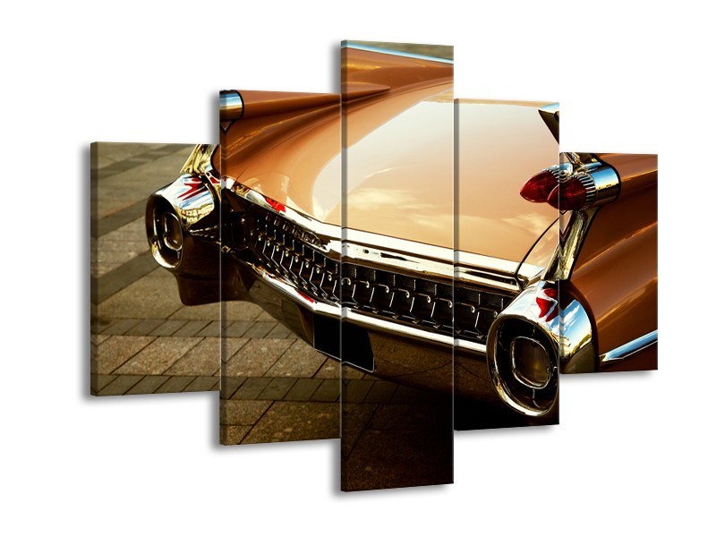 Canvas Schilderij Oldtimer, Auto | Bruin, Goud, Geel | 150x105cm 5Luik