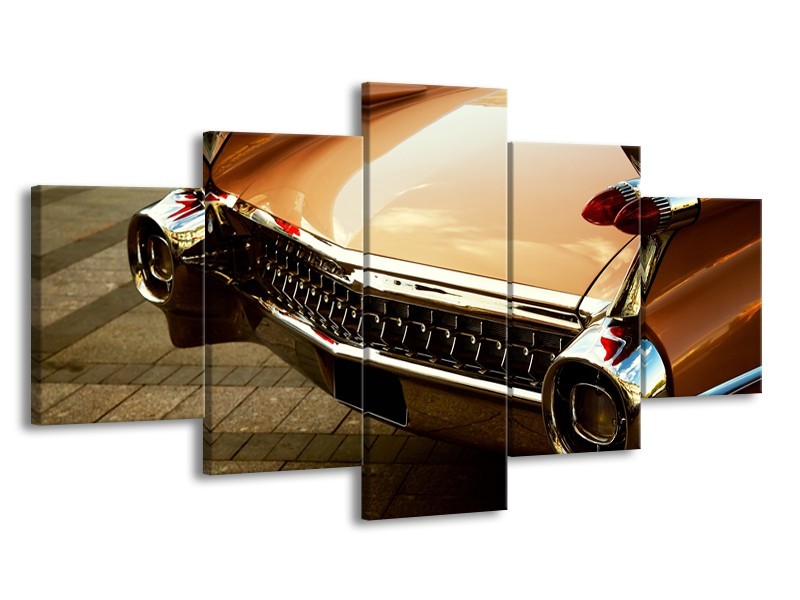 Canvas Schilderij Oldtimer, Auto | Bruin, Goud, Geel | 150x80cm 5Luik