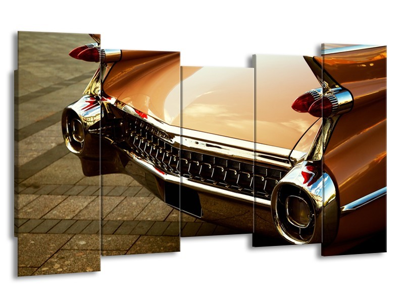 Glasschilderij Oldtimer, Auto | Bruin, Goud, Geel | 150x80cm 5Luik