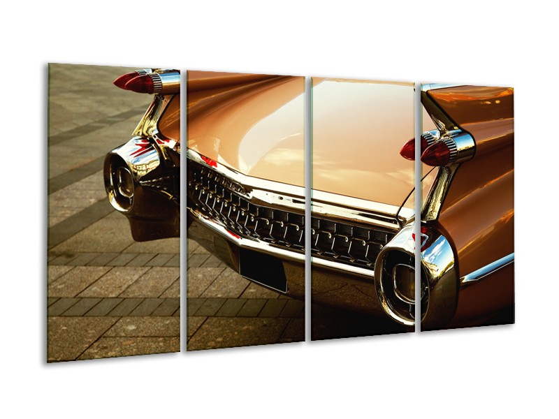 Glasschilderij Oldtimer, Auto | Bruin, Goud, Geel | 160x80cm 4Luik