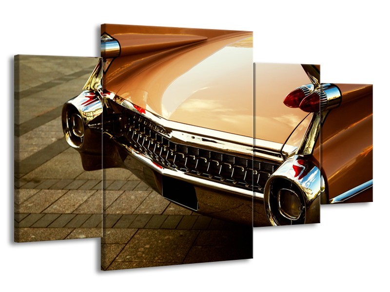 Canvas Schilderij Oldtimer, Auto | Bruin, Goud, Geel | 160x90cm 4Luik